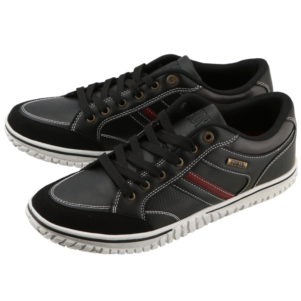 【BLACK・25.5cm】 EDWIN スニーカー メンズ 通販 黒 赤 通学 おしゃれ エドウィン 靴 7537 軽量 軽い カップインソール 歩きやすい 疲れにくい シンプル カジュアル ローカット シューズ