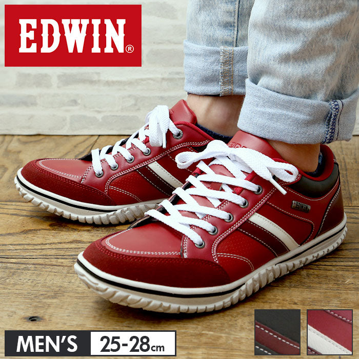 【RED・26cm】 EDWIN スニーカー メンズ 通販 黒 赤 通学 おしゃれ エドウィン 靴 7537 軽量 軽い カップインソール 歩きやすい 疲れにくい シンプル カジュアル ローカット シューズ
