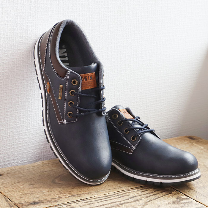 【NAVY・26cm】 エドウィン スニーカー 通販 edwin 靴 防水 シューズ メンズ カジュアル ローカット 防滑シューズ 紳士靴 ブラウン ブラック ネイビー レザー 調 おしゃれ 25 26 27 28 cm 敬老の日