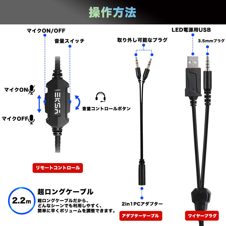 【PlatingBlue】EKSA ゲーミング ヘッドフォン マイク付き eksa-001