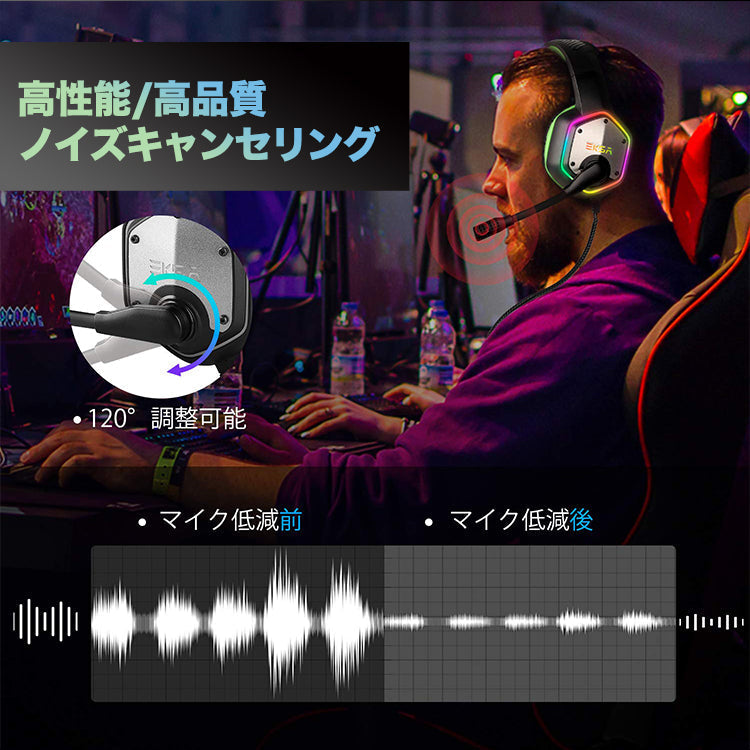 【Green】EKSA E1000ゲーミング ヘッドフォン マイク付き eksa-002