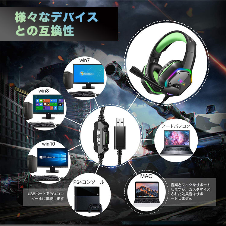 【Gray】EKSA E1000ゲーミング ヘッドフォン マイク付き eksa-002