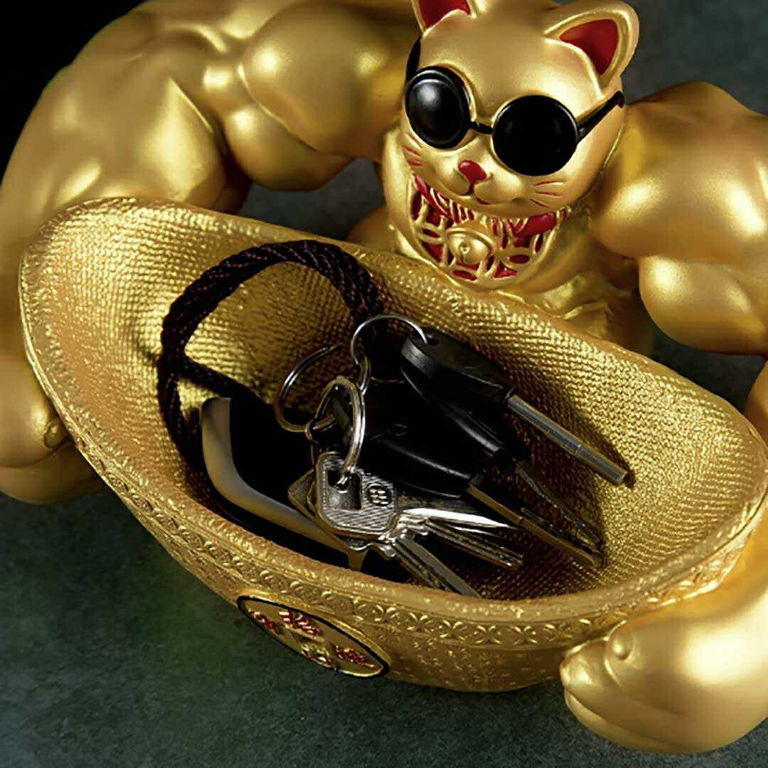 風水 置物 マッスル 招き猫 ーVer2ー 皿持ち ゴールド 暴富 招財 劫財 金風水アイテム 金運アップ 財運 金運 健康 仕事 家庭 華やか 商売繁盛 幸運 開運 富 スピリチュアル インテリア パワー 大盛況 超縁起物 浄化 最強