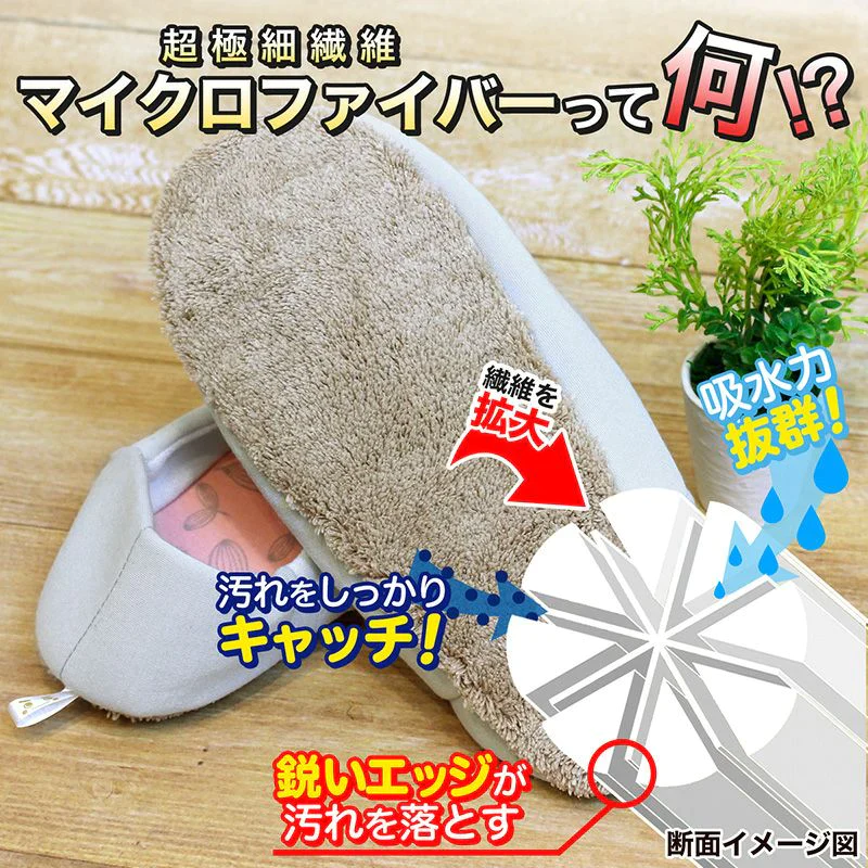 終売：ルームシューズ かかと付き  2足セット お掃除スリッパ グレー 激落ち レック