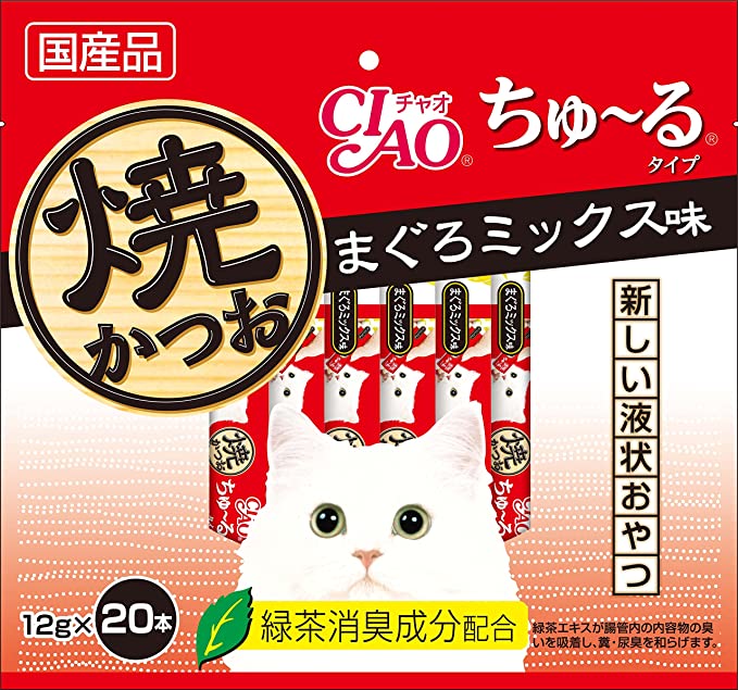 チャオ (CIAO) 猫用おやつ 焼かつお ちゅ~るタイプ まぐろミックス味 12グラム (x 20) ちゅーる
