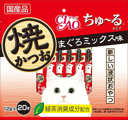 チャオ (CIAO) 猫用おやつ 焼かつお ちゅ~るタイプ まぐろミックス味 12グラム (x 20) ちゅーる