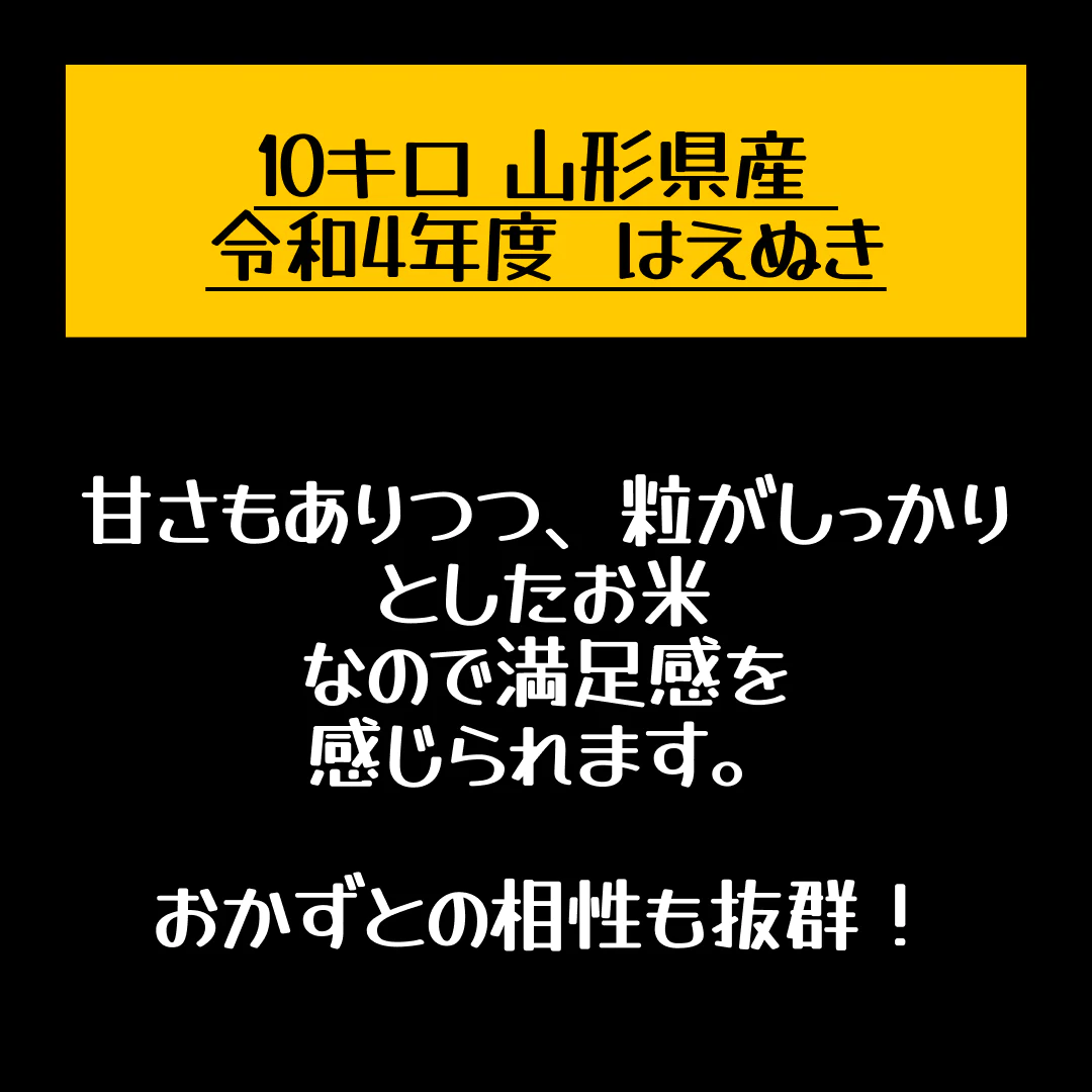 10キロ 山形県産 令和4年度 新米 はえぬき【店長本気のシェア買いWEEK】