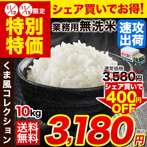 業務用 無洗米 10kg (5kg×2) 送料無料【無洗米の最安値に挑戦中】コメ お徳用 無洗米 白米 非常食 保存食 業務用 訳あり