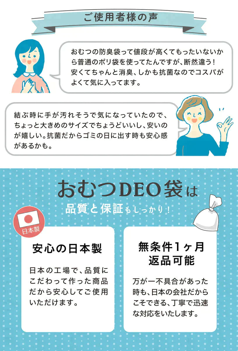 【超シェア買い祭】［6.3円/枚］おむつDEO袋【日本製 特許技術】 おむつ用ゴミ袋 オムツ捨てるゴミ袋 臭わない袋 日本製 消臭袋 特許技術使用 オムツ消臭袋 おむつ処理 オムツ処理 赤ちゃん ゴミ袋 おむつ 袋 オムツ ゴミ 紙おむつ 紙オムツ 赤ちゃんグッズ【急上昇商品】