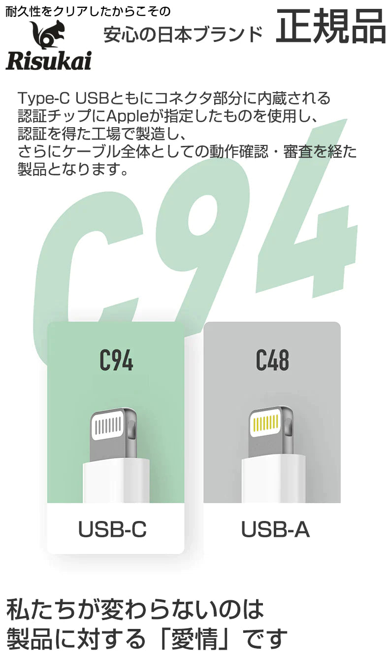 カウシェ特別価格 オレンジ ライトニングケーブル 5倍強度 内蔵銅線 充電ケーブル 合金　充電規格 1.5m 日本ブランド