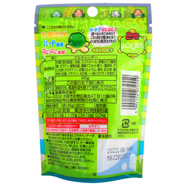 【たっぷり5個！】ノーベル 2層 カメカメサワーズ グミ マスカット味 45g　※