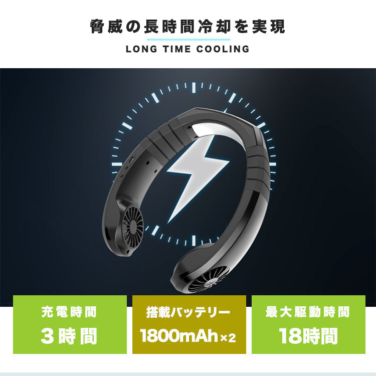 【3人シェア買いでお得】ブラック 扇風機 3600mAh 首掛け ポータブル 首かけ fan-006