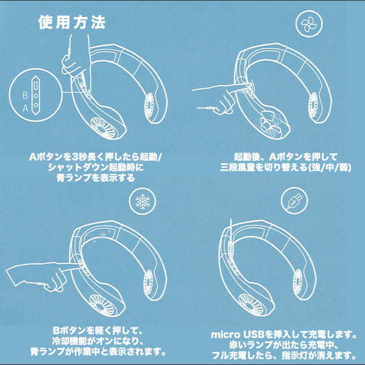 【3人シェア買いでお得】ブラック 扇風機 3600mAh 首掛け ポータブル 首かけ fan-006