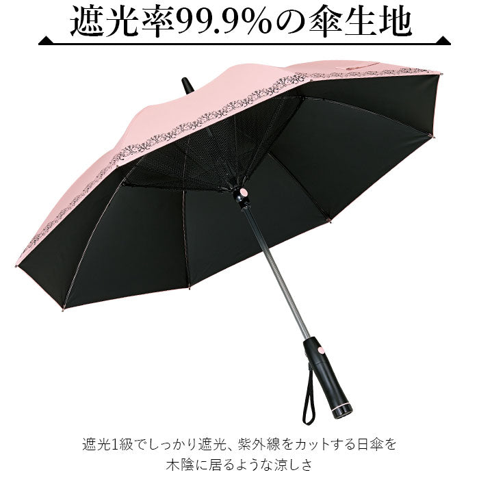 【ピンク・日傘】 扇風機付 日傘 通販 長傘 遮光1級 紫外線遮光率99.9％ ファン レディース アウトドア 日よけ 日除け ピンク 母の日 敬老の日 プレゼント 熱中症対策 パラファン50 コジット