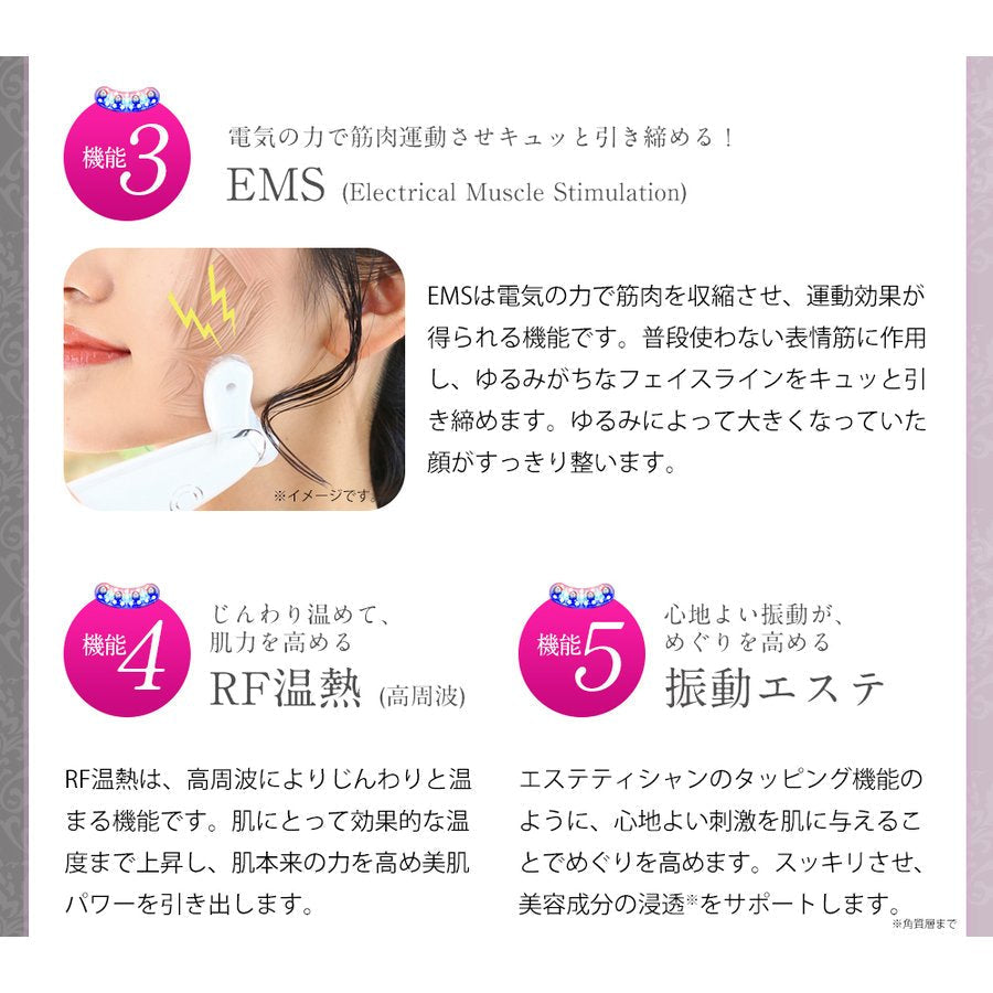 美顔器 ジェル【美ルル リバース 】 EMS エレクトロポレーション ノーニドルメソセラピー 高周波(RF) 振動エステ LED リフトアップ たるみ ほうれい線 美肌【海外使用可・返品保証・日本製】belulu Rebirth