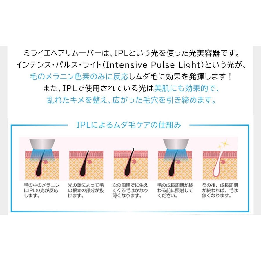 脱毛器 冷却機能 IPL 自宅 家庭用 おうち時間 ミライエ ヘアリムーバー フラッシュ式脱毛器 光脱毛 脱毛機 miraier ギフト プレゼント