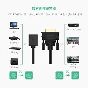[UGREEN] HDMIメス ⇔ DVIオス 変換ケーブル 双方向伝送 DVI-D DVI-I フルHD1080P対応 金メッキ