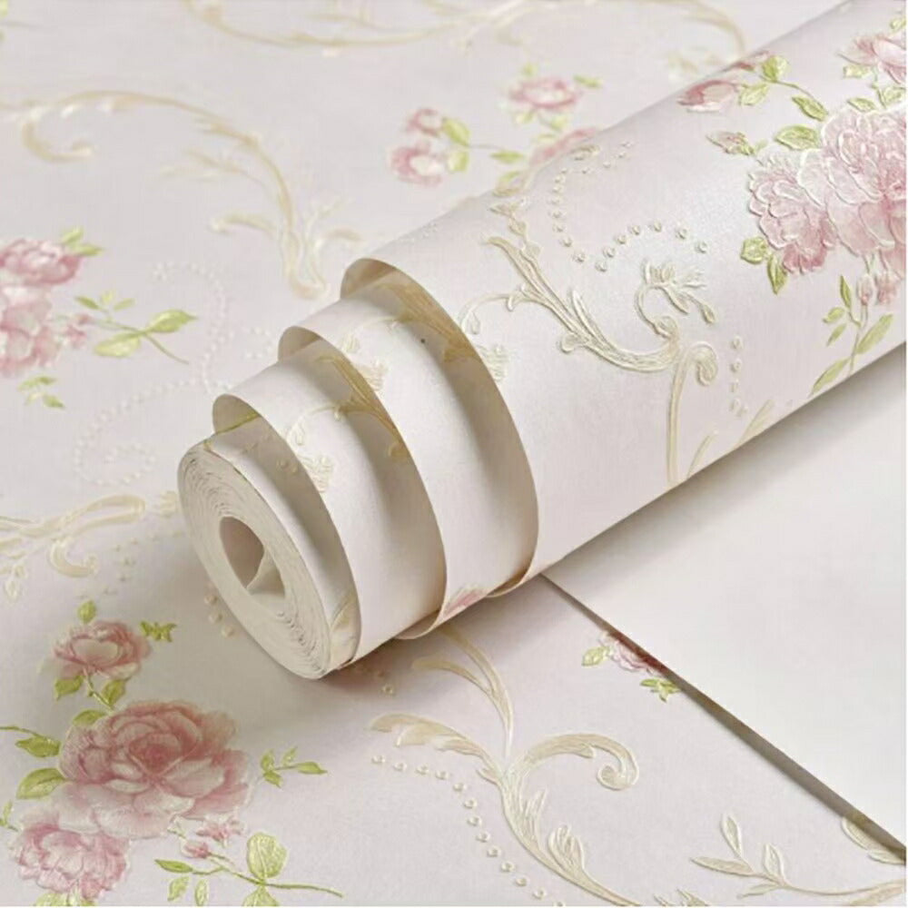 壁紙 薔薇 バラ柄 53cm×1000cm のりなしタイプ DIY 模様替え かわいい damask クロス 補修 ラグジュアリー 北欧 賃貸壁紙 背景 プレゼント シンプル ベッドルーム リビング 防音 リメイク リフォーム シート おしゃれ お洒落