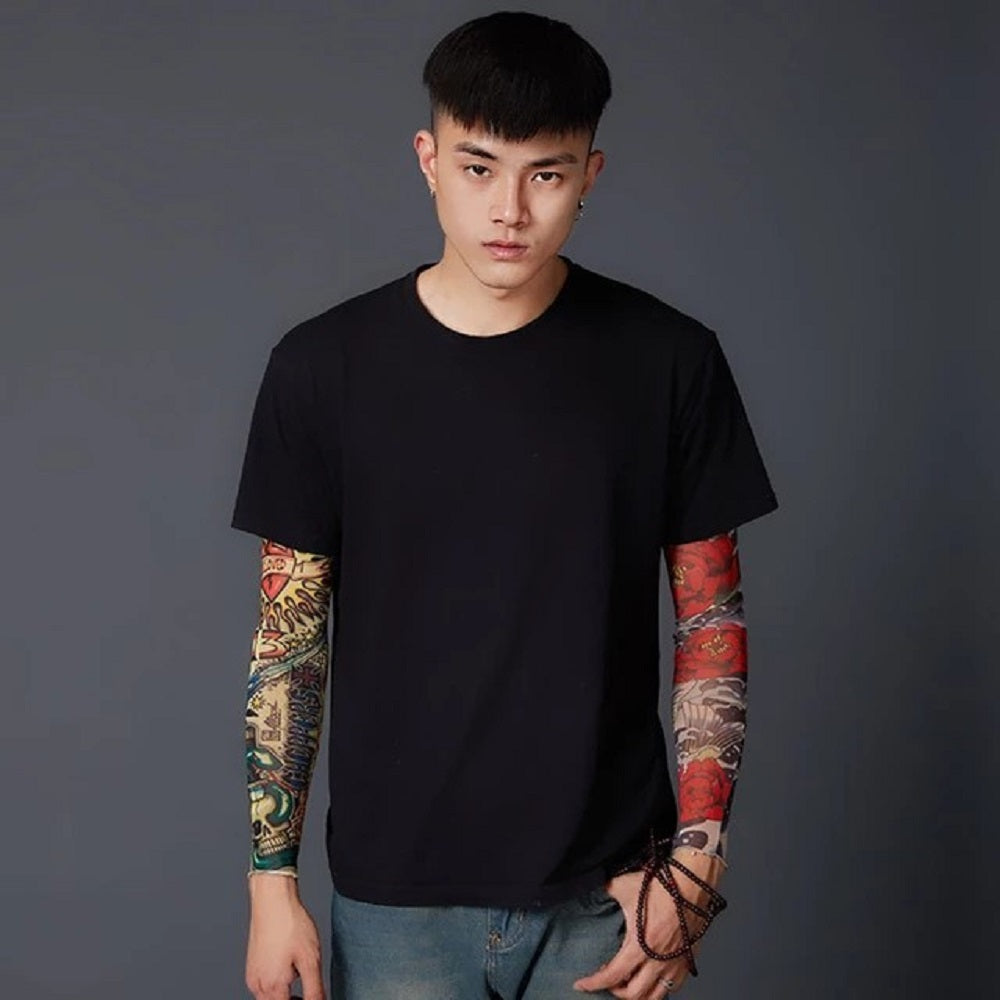 1枚 単品 tattoo タトゥー アームスリーブ 腕カバー ロングタイプ 日焼け止め　紫外線カット uv効果 キャンプ スポーツ 釣り 登山 刺青 イレズミ 墨 ギャング フェイク 宴会 ドッキリ サプライズ クラブ ゴルフ 演劇 コスプレ 衣装 ヤンキー役