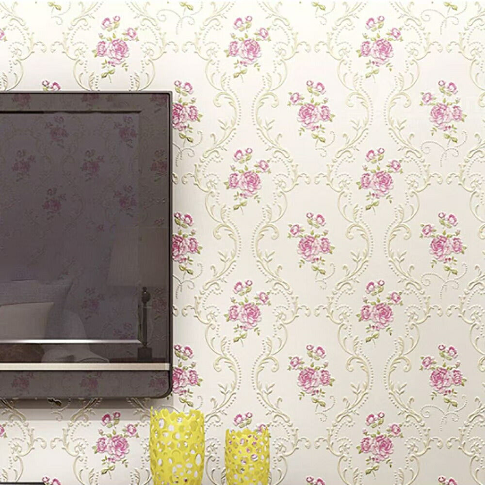 壁紙 薔薇 バラ柄 3本セット 53cm×1000cm のりなしタイプ DIY 模様替え かわいい damask クロス 補修 ラグジュアリー 北欧 賃貸壁紙 背景 プレゼント シンプル ベッドルーム リビング 防音 リメイク リフォーム シート おしゃれ お洒落