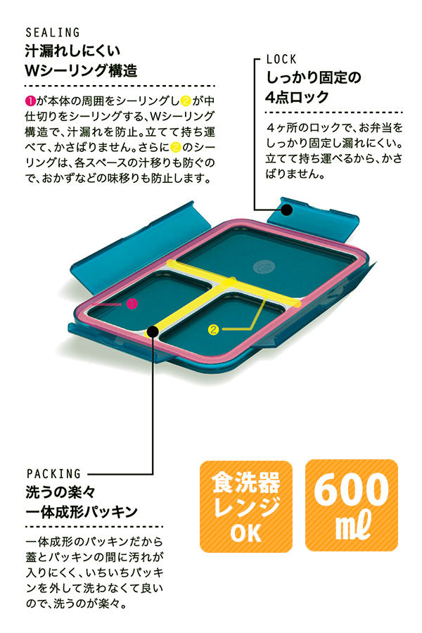 【クリアダークブルー】 弁当箱 600ml FOODMAN フードマン  通販 スリム 薄型 女子 男子 食器洗浄機対応 フードマン 1段 コンパクト 大人 小学生 通勤 通学 ランチボックス スマート ランチプレート シンプル