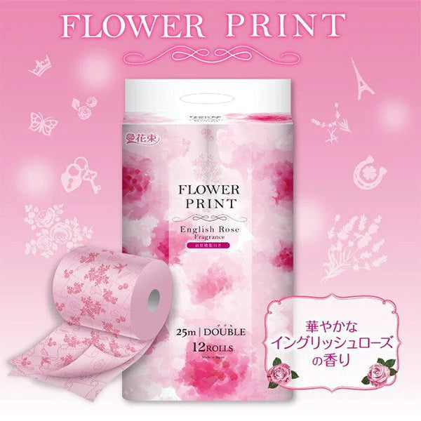 トイレットペーパー 丸富製紙 花束フラワープリント イングリッシュローズの香り ダブル25m 12ロールＸ8パック