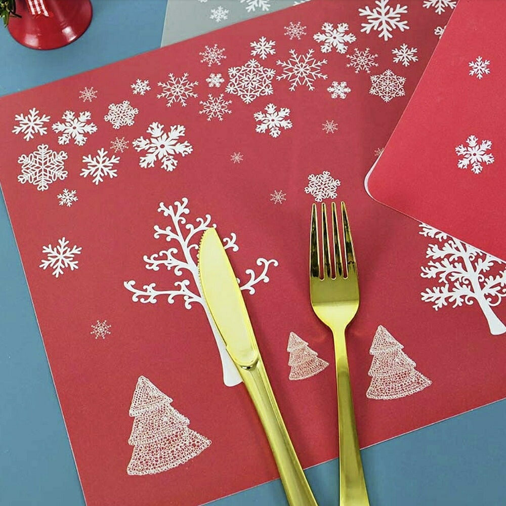 クリスマス 赤 ランチョンマット 6枚セット コースター6枚付き サンタ クリスマスカラー ディナー 食事 ランチ テーブル デコレーション クリスマスツリー ツリー 誕生日 飾り付け 盛り付け 室内 装飾 クリスマス用品