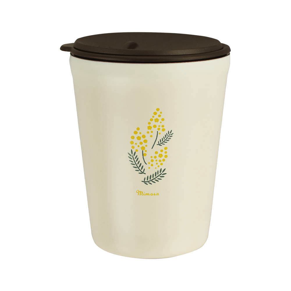 【ミモザ・タンブラー】 Fleur フルール タンブラー ステンレス 蓋付き 260ml 通販 フタ付き 保冷 保温 洗いやすい レトロ 花柄 フタ ふた 蓋 オフィス おしゃれ かわいい 昭和レトロ ギフト 贈り物
