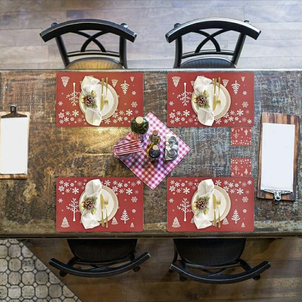クリスマス 赤 ランチョンマット 6枚セット コースター6枚付き サンタ クリスマスカラー ディナー 食事 ランチ テーブル デコレーション クリスマスツリー ツリー 誕生日 飾り付け 盛り付け 室内 装飾 クリスマス用品