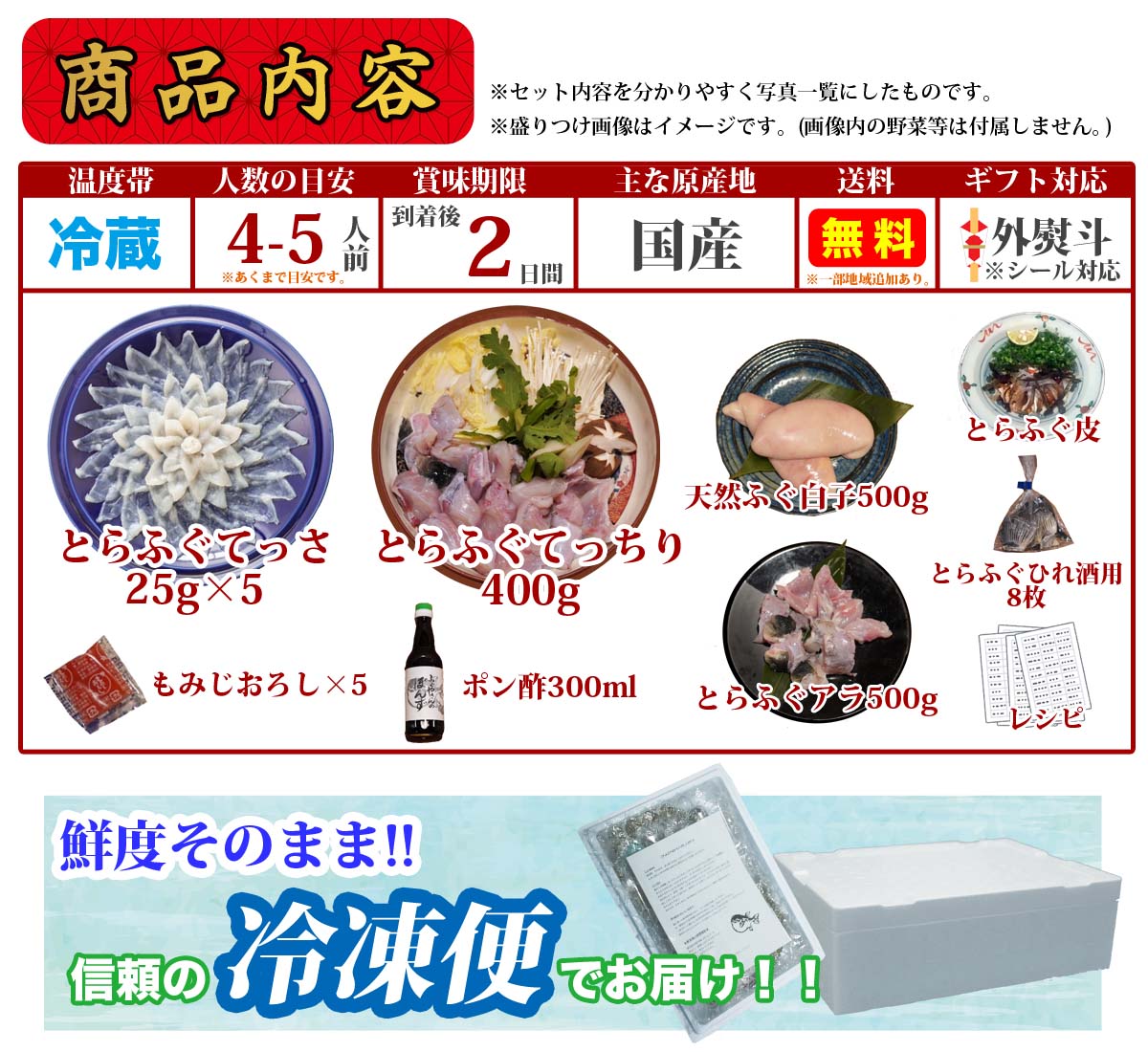 とらふぐ てっちり てっさ 唐揚げ 白子 ひれ 4～5人前セット