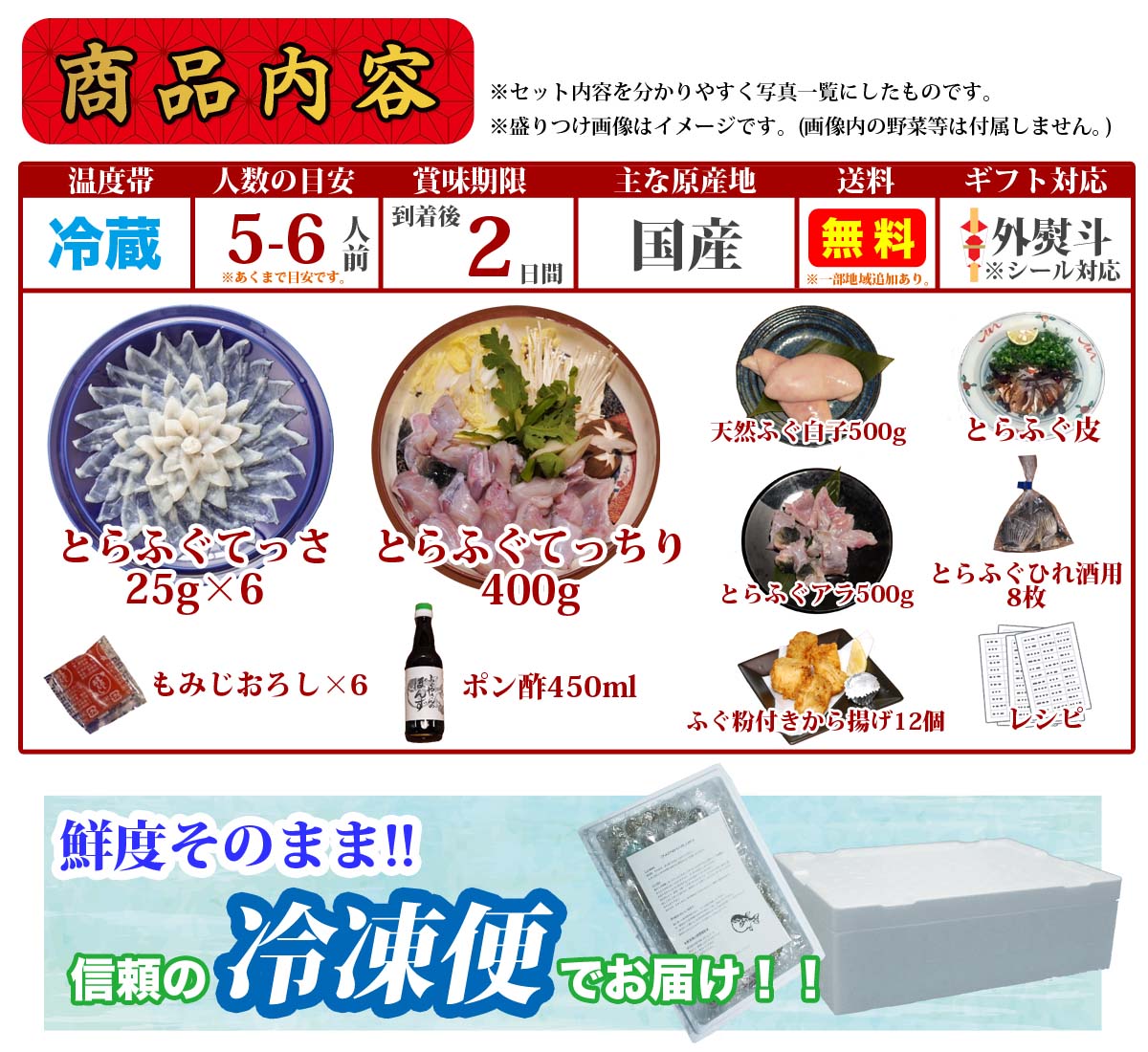 とらふぐ てっちり てっさ 唐揚げ 白子 ひれ 5～6人前セット