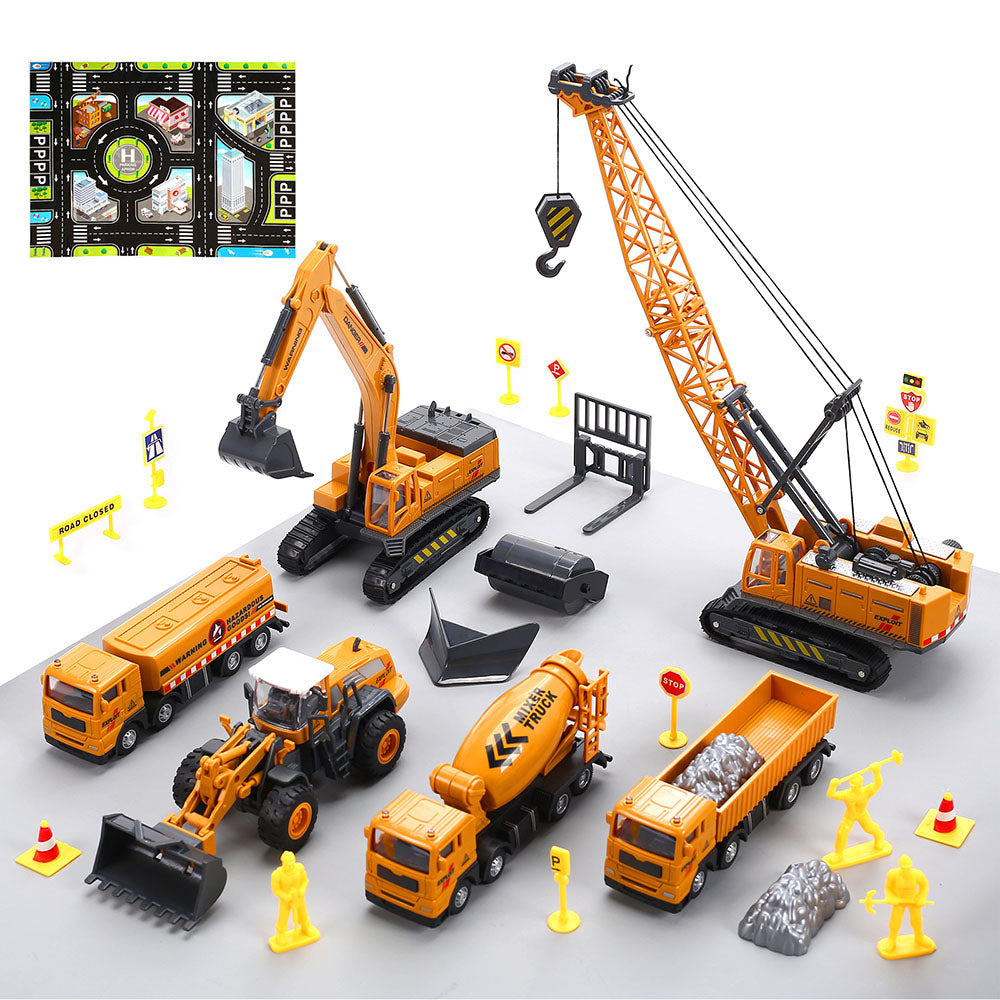 Cute Stone 建設車両 ABS製 プレイマット 27点セット DIYカー 90度旋回可 ショベルカー 掘削機 工事現場 室内遊び 室内ゲーム 建設トラクター 作業車両 ミニカー  エンジニア車両 車おもちゃ 模型 知育玩具 大工 男の子 誕生日 プレゼント 贈り物 送料無料