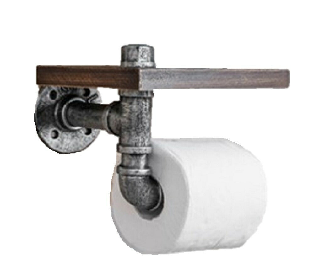パイプ トイレットペーパー ペーパーホルダー アンティーク調 家具 ペーパーホルダー トイレ 壁付け 木製 ウッド 組立式 無垢木製 棚付き スマホ 小物 消臭剤 本 写真 収納 整理 トイレッペーパー オシャレ