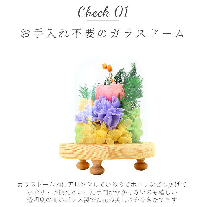 【C25520.春香・ガラスドーム】 プリザーブドフラワー ガラスドーム 通販 仏花 仏壇用 ブリザードフラワー プリザードフラワー お供え 花 枯れない お盆 彩華 花器付き フラワーギフト プレゼント 誕生日 退職祝い