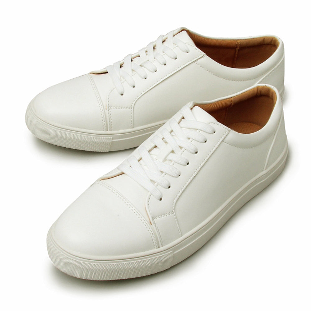 【WHITE・L(約27cm-27.5cm)】 スニーカー メンズ 白 通販 黒 ホワイト ブラック ローカット レースアップ シンプル フェイクレザー PUレザー カジュアル ストリート フォーマル glabella LACEUP SNEAKERS 靴
