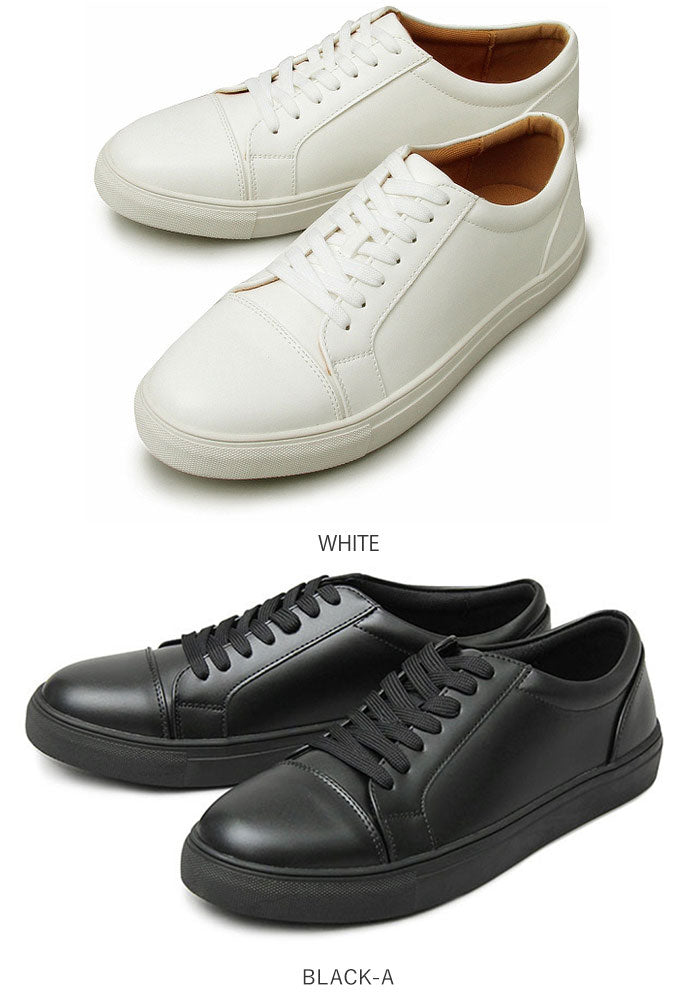 【WHITE・L(約27cm-27.5cm)】 スニーカー メンズ 白 通販 黒 ホワイト ブラック ローカット レースアップ シンプル フェイクレザー PUレザー カジュアル ストリート フォーマル glabella LACEUP SNEAKERS 靴