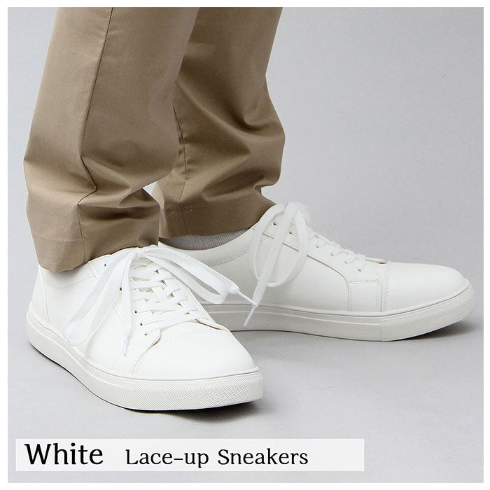 【WHITE・L(約27cm-27.5cm)】 スニーカー メンズ 白 通販 黒 ホワイト ブラック ローカット レースアップ シンプル フェイクレザー PUレザー カジュアル ストリート フォーマル glabella LACEUP SNEAKERS 靴