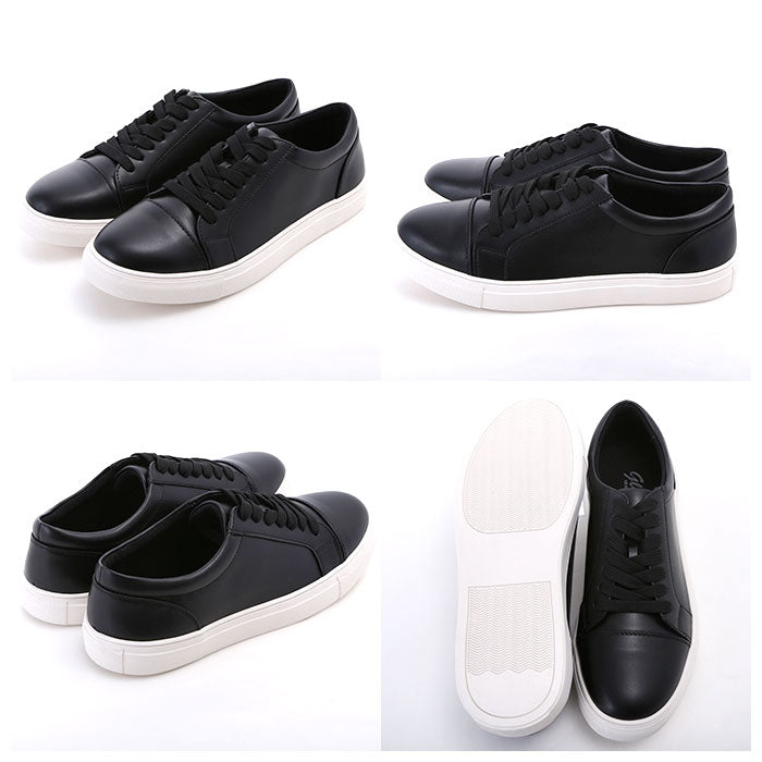 【WHITE・L(約27cm-27.5cm)】 スニーカー メンズ 白 通販 黒 ホワイト ブラック ローカット レースアップ シンプル フェイクレザー PUレザー カジュアル ストリート フォーマル glabella LACEUP SNEAKERS 靴