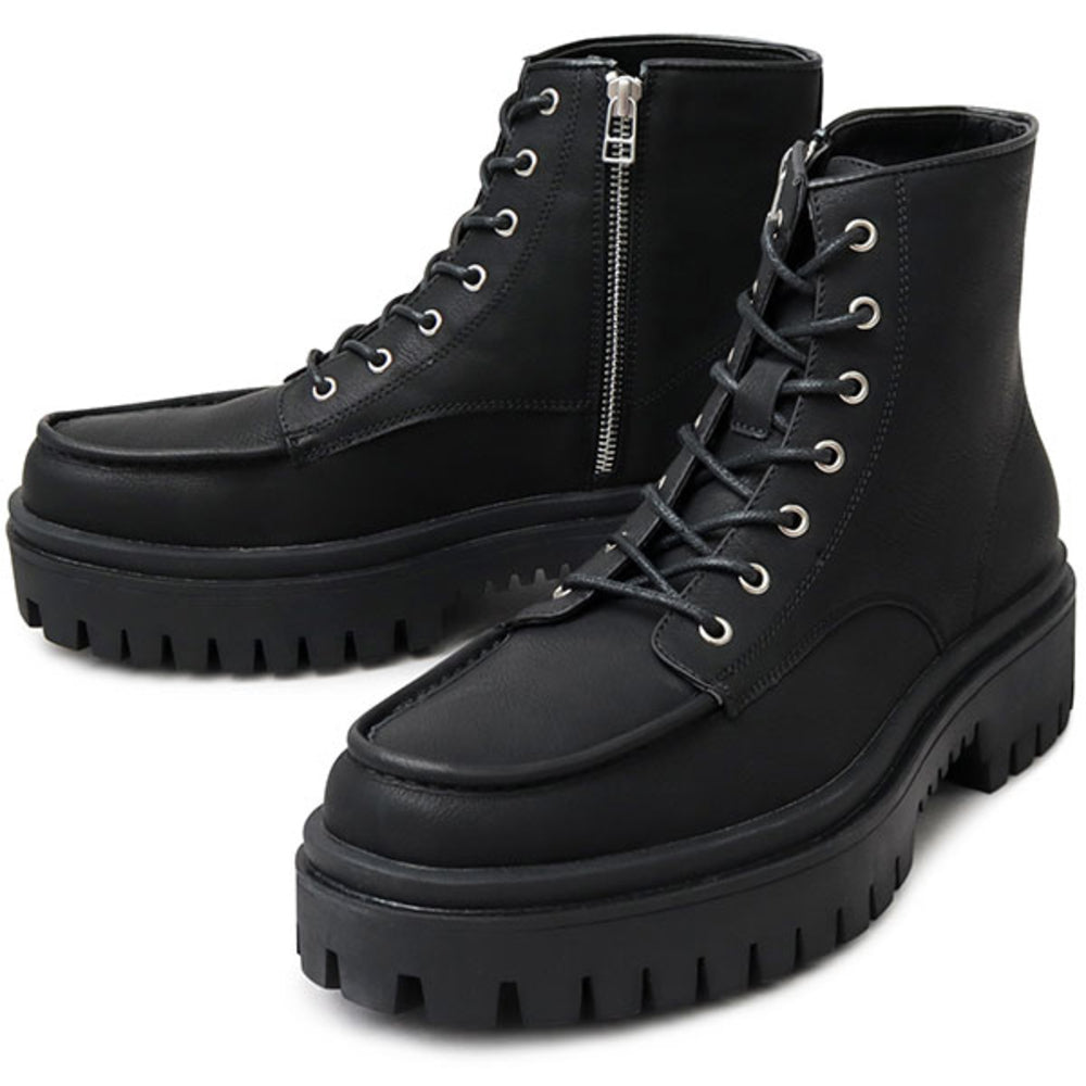 【BLACK・Lサイズ(27.0-27.5cm)】 glabella グラベラ ワークブーツ メンズ 通販 ブーツ ショートブーツ ジッパーブーツ 超厚底 ジッパー ジップ レースアップ ヒール高め 5cm サイドジップ 脱ぎ履き 簡単 デザイン モード