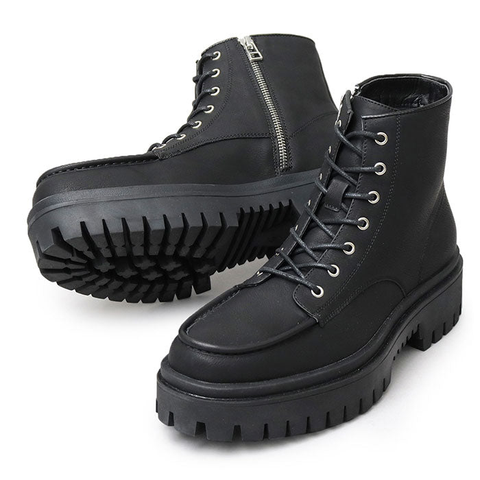 【BLACK・Lサイズ(27.0-27.5cm)】 glabella グラベラ ワークブーツ メンズ 通販 ブーツ ショートブーツ ジッパーブーツ 超厚底 ジッパー ジップ レースアップ ヒール高め 5cm サイドジップ 脱ぎ履き 簡単 デザイン モード