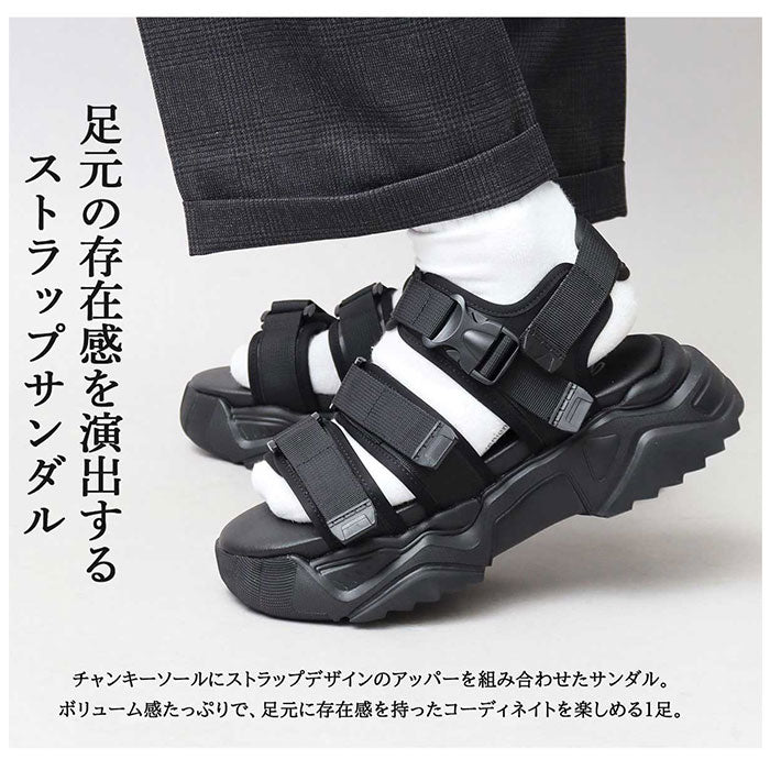 【BLACK・L(27.0-27.5cm)】 グラベラ サンダル glabella 通販 GLBT-265 スポーツサンダル 厚底サンダル メンズ ストラップサンダル オフィスサンダル コンフォートサンダル CHUNKY SOLE STRAP SANDALS
