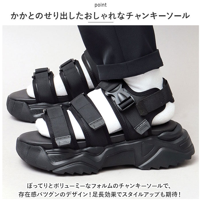 【BLACK・L(27.0-27.5cm)】 グラベラ サンダル glabella 通販 GLBT-265 スポーツサンダル 厚底サンダル メンズ ストラップサンダル オフィスサンダル コンフォートサンダル CHUNKY SOLE STRAP SANDALS