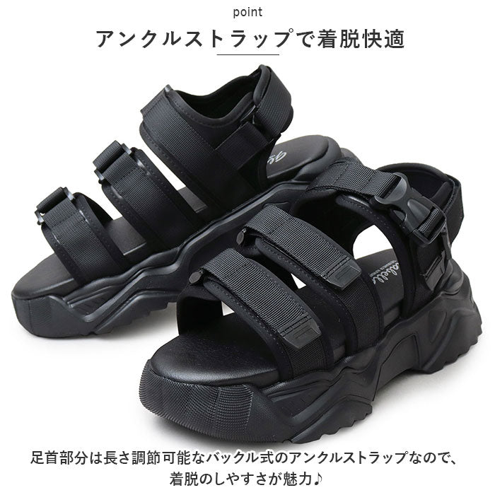 【BLACK・L(27.0-27.5cm)】 グラベラ サンダル glabella 通販 GLBT-265 スポーツサンダル 厚底サンダル メンズ ストラップサンダル オフィスサンダル コンフォートサンダル CHUNKY SOLE STRAP SANDALS