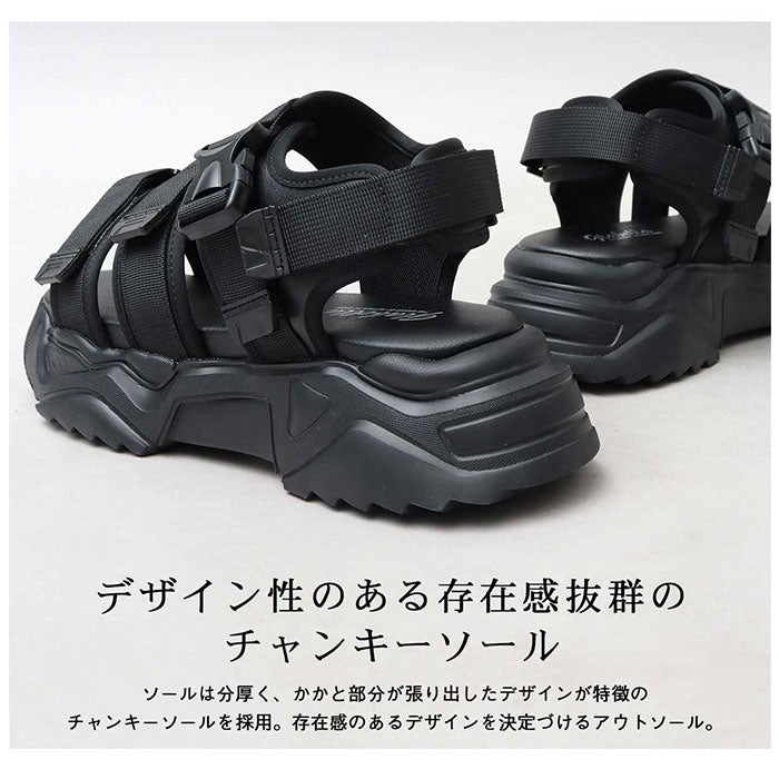 【BLACK・L(27.0-27.5cm)】 グラベラ サンダル glabella 通販 GLBT-265 スポーツサンダル 厚底サンダル メンズ ストラップサンダル オフィスサンダル コンフォートサンダル CHUNKY SOLE STRAP SANDALS