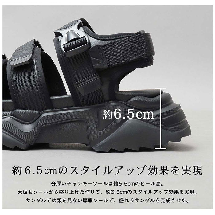 【BLACK・L(27.0-27.5cm)】 グラベラ サンダル glabella 通販 GLBT-265 スポーツサンダル 厚底サンダル メンズ ストラップサンダル オフィスサンダル コンフォートサンダル CHUNKY SOLE STRAP SANDALS