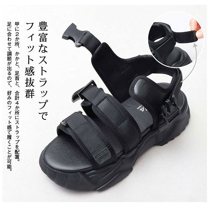 【BLACK・L(27.0-27.5cm)】 グラベラ サンダル glabella 通販 GLBT-265 スポーツサンダル 厚底サンダル メンズ ストラップサンダル オフィスサンダル コンフォートサンダル CHUNKY SOLE STRAP SANDALS