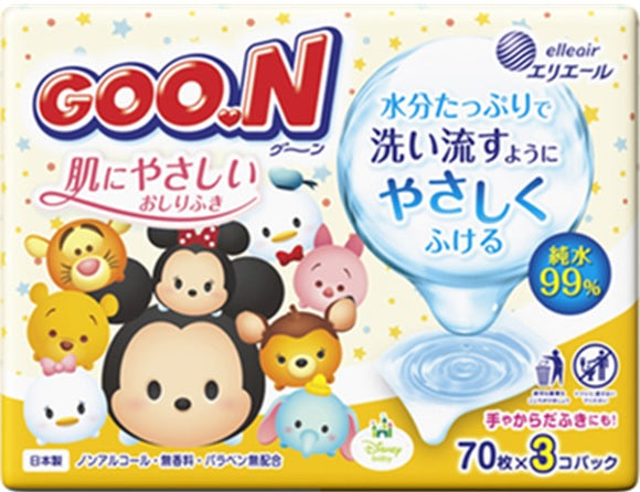 大王製紙　グーン　肌にやさしいおしりふき　つめかえ用70枚×3P　12パック入り