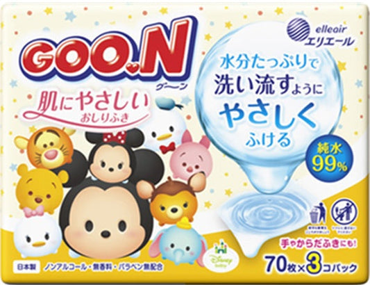 大王製紙　グーン　肌にやさしいおしりふき　つめかえ用70枚×3P　12パック入り