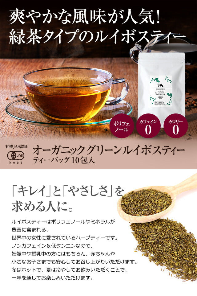 オーガニック グリーン・ルイボスティー　ティーバッグ 10包  有機JAS m3 【送料無料】 【 ノンカフェイン ゼロカロリー ハーブティー お茶 緑茶 ティーバック ティーパック マタニティ 妊活 グリーンルイボスティー 】