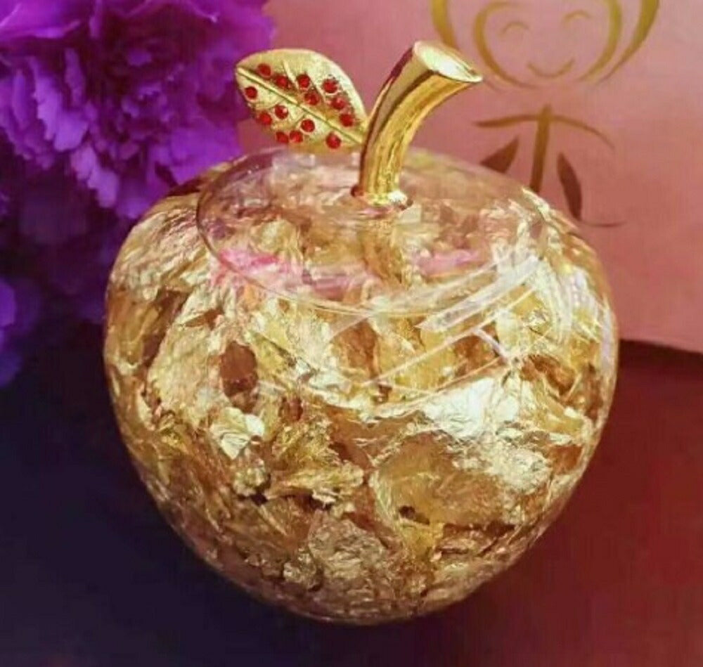 黄金のリンゴ 林檎 アップル Apple ゴールド 置物 風水 開運 ゴールデン グラスオブジェ　ゴールデンアップル　幸運アップル　専用ボックス付　金運　幸運林檎 幸せを呼ぶ アイテム クリスタル ギフト 誕生日 バースデー